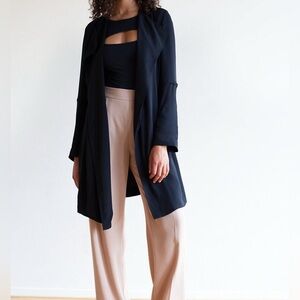 Babaton Quincy Belted Trench Coat Flowy with Pockets in Navy XXSmall